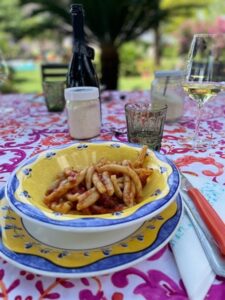 Fresh bowl of homemade pasta with organic tomato sauce