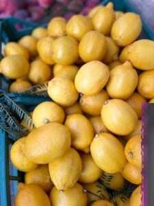 An abundance of organic lemons from the organic farm of Casa Di Baal in Campania Italy